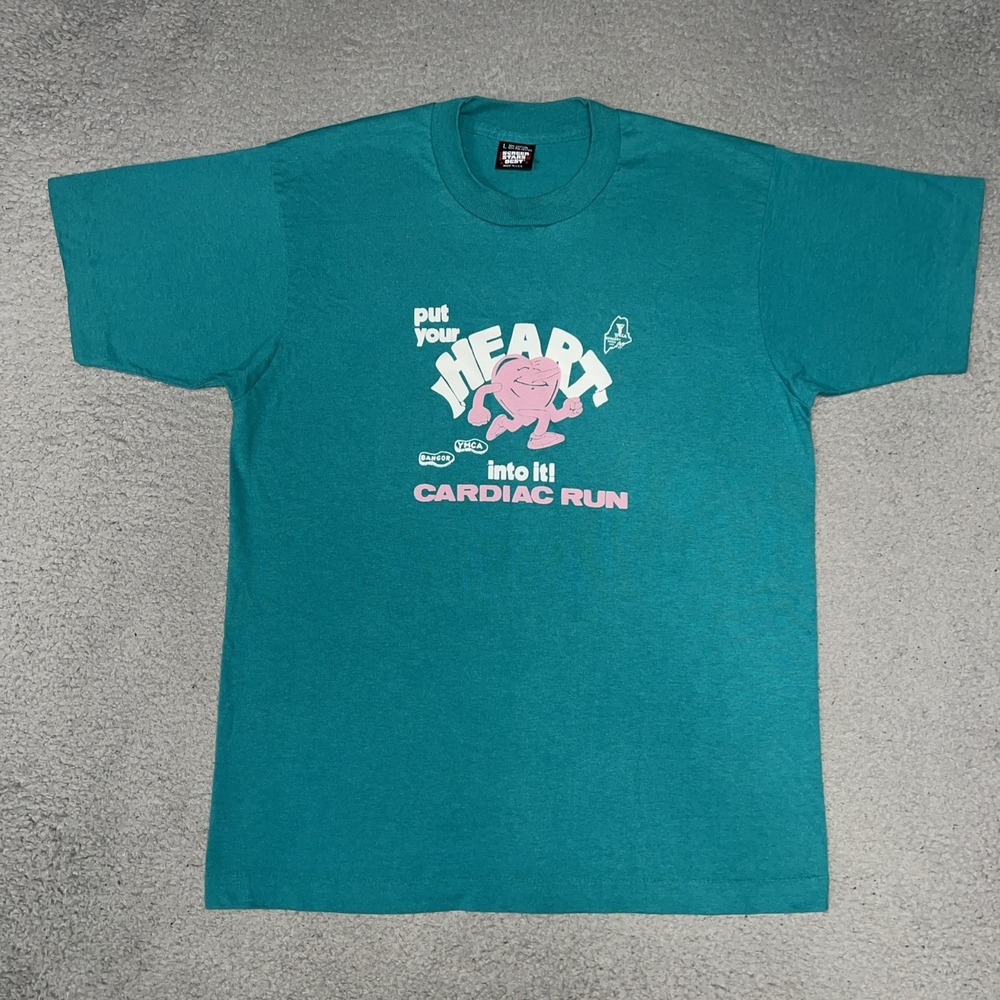 VTG Screen Stars Bangor YMCA Cardiac Run T Shirt Women's Sz L Single Stitch Tee